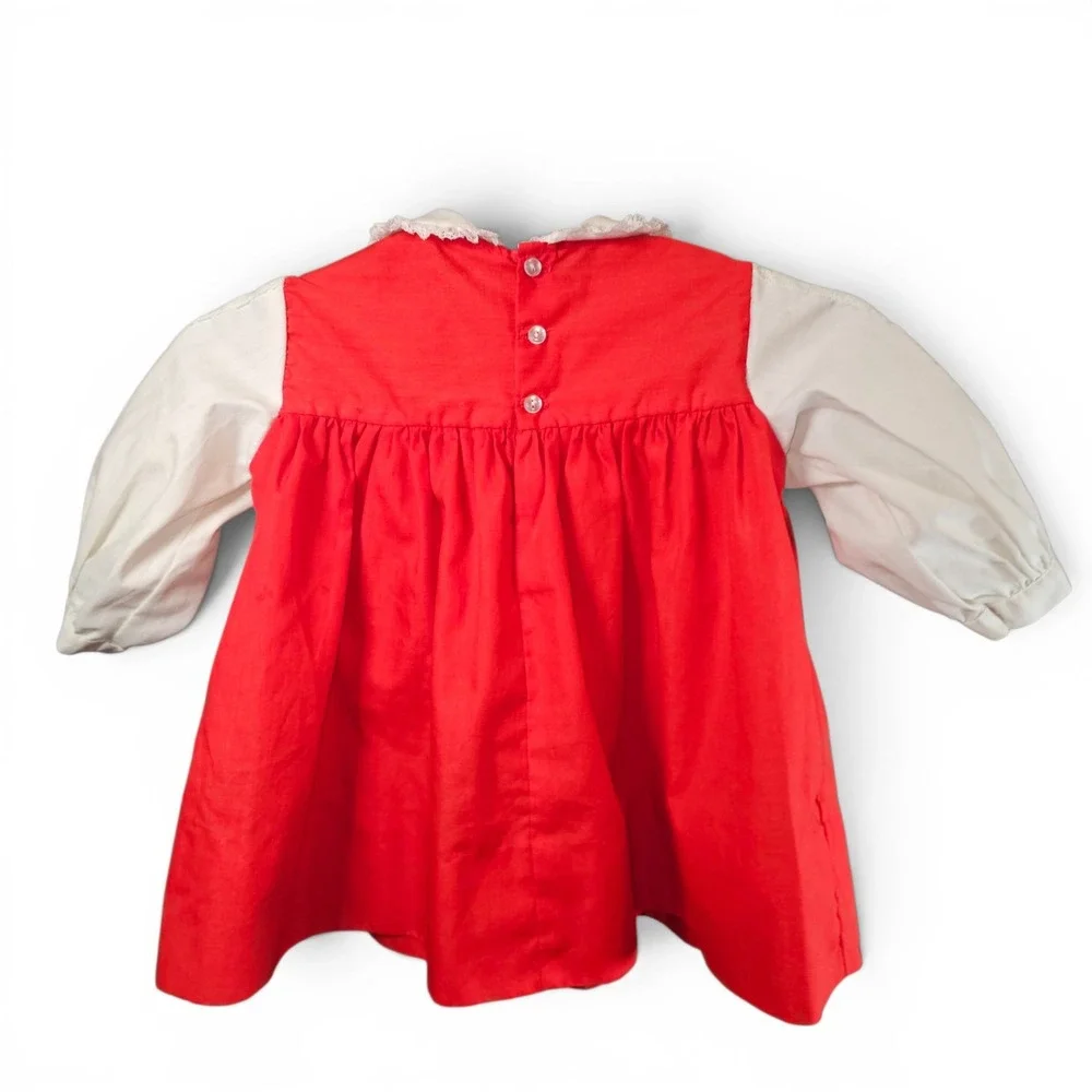 Nannette Vintage Dress Baby Girls 3-6M Red White Good Embroidered Lace Holiday